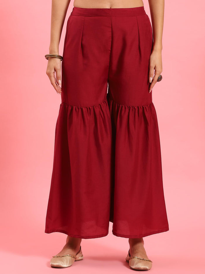 Women Pink Ornamental Printed Kurta Sharara Dupatta.