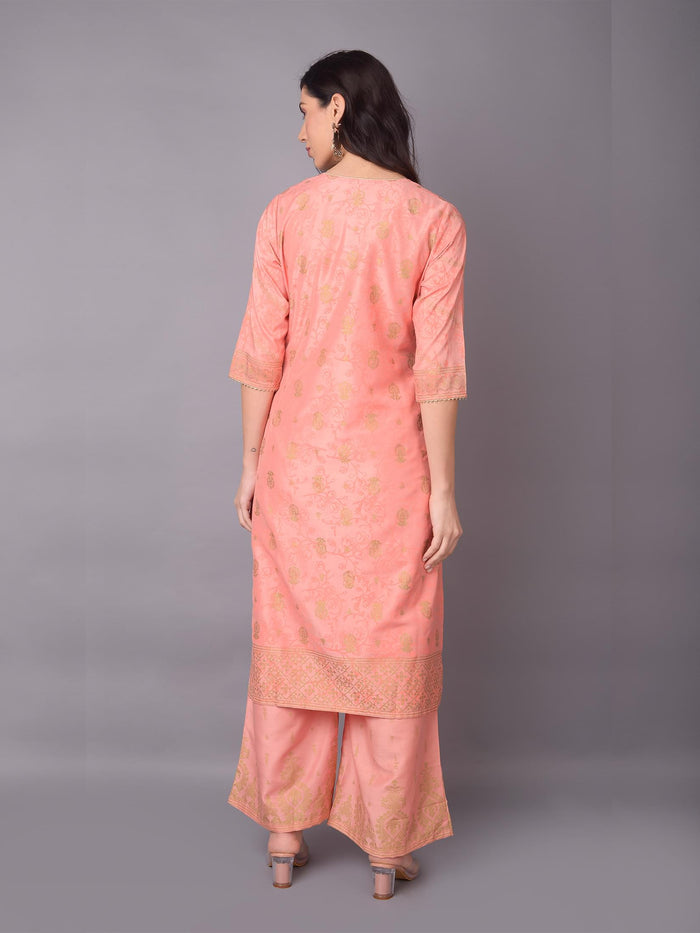 Women Pink Ornamental Printed Kurta With Wide Leg Pant.