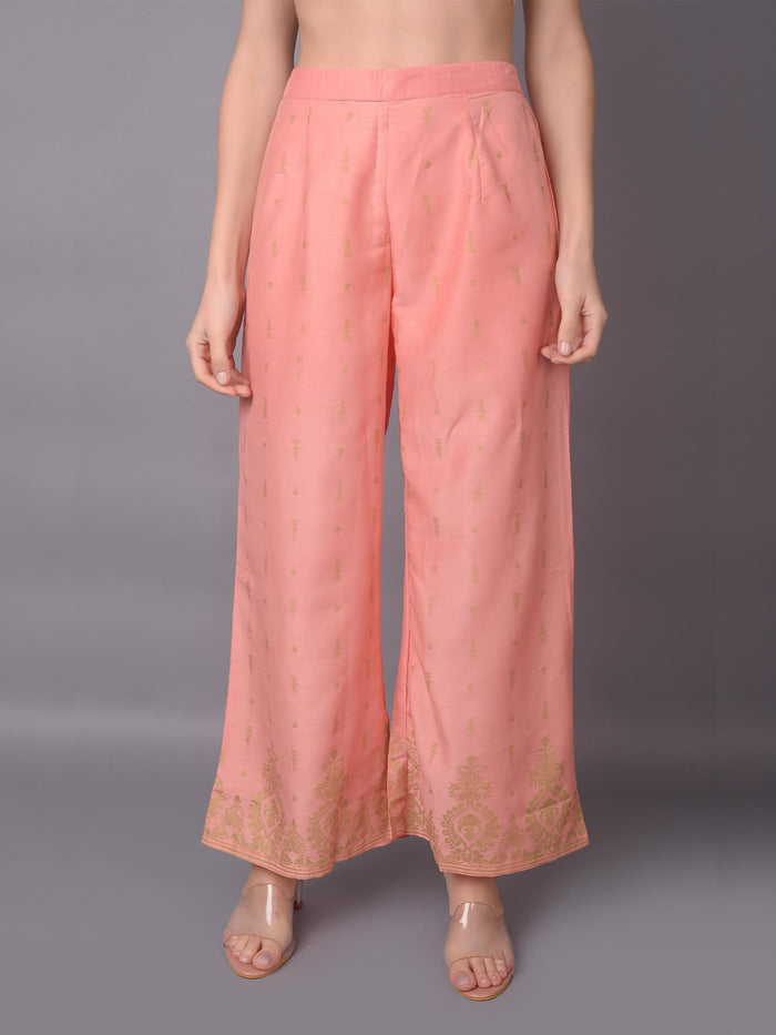 Women Pink Ornamental Printed Kurta With Wide Leg Pant.