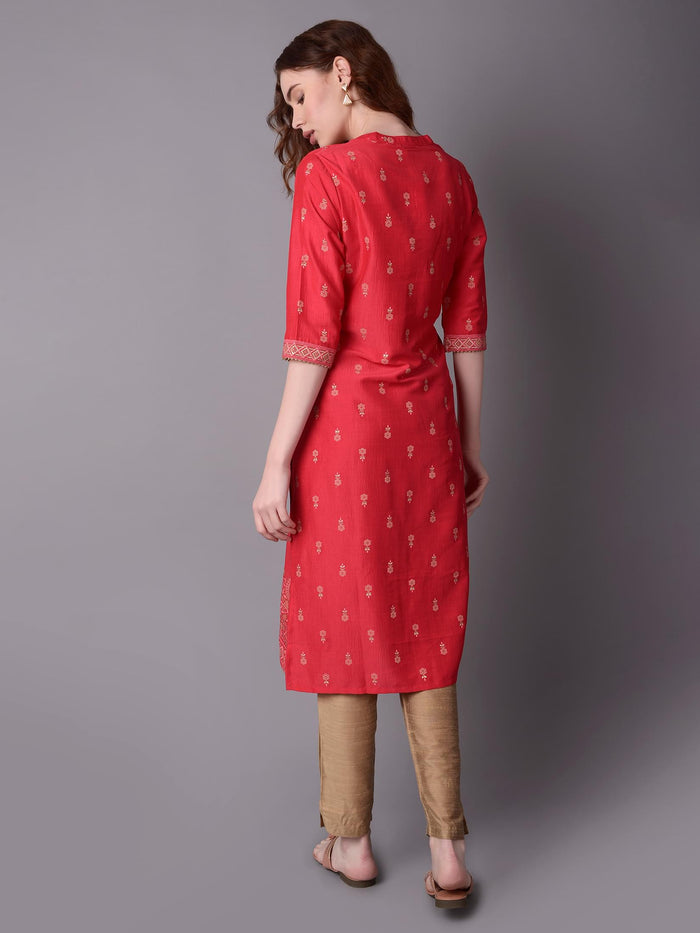 Women Pink Ornamental Printed Kurta.