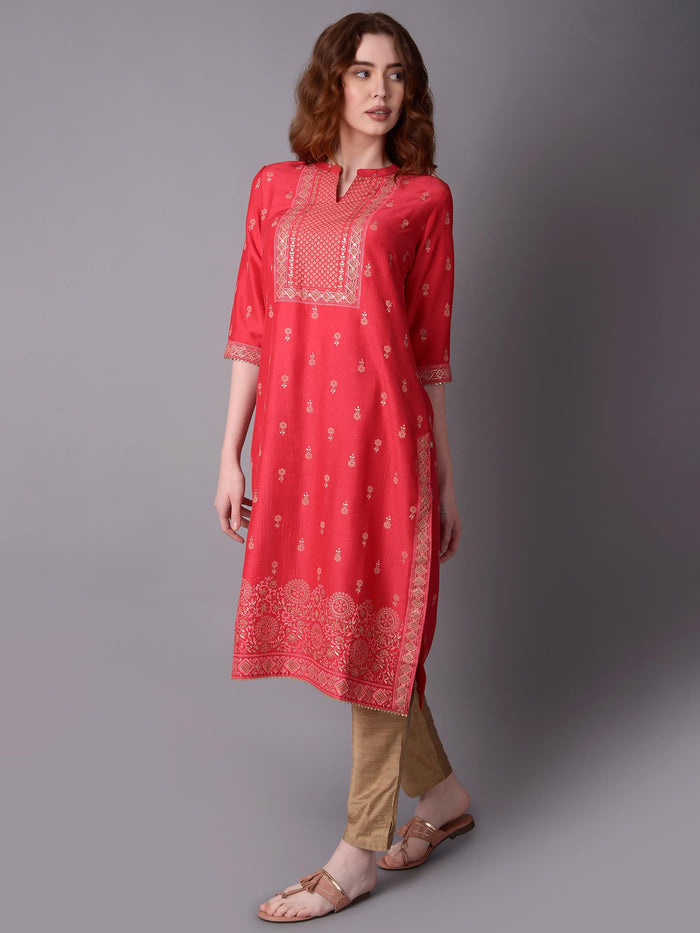 Women Pink Ornamental Printed Kurta.