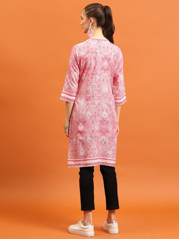 Women Pink Ornamental Printed Kurti.