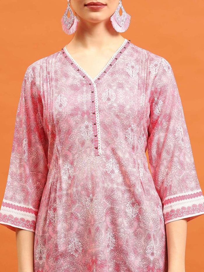 Women Pink Ornamental Printed Kurti.