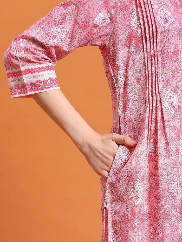 Women Pink Ornamental Printed Kurti.