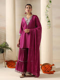 Women Pink Poly Viscose Solid Kurta Sharara Dupatta.