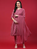 Women Pink Printed Kurta Comfort Pant Dupatta.