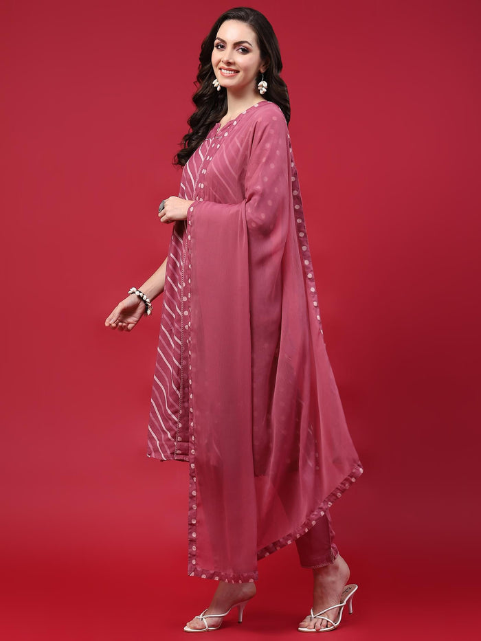 Women Pink Printed Kurta Comfort Pant Dupatta.
