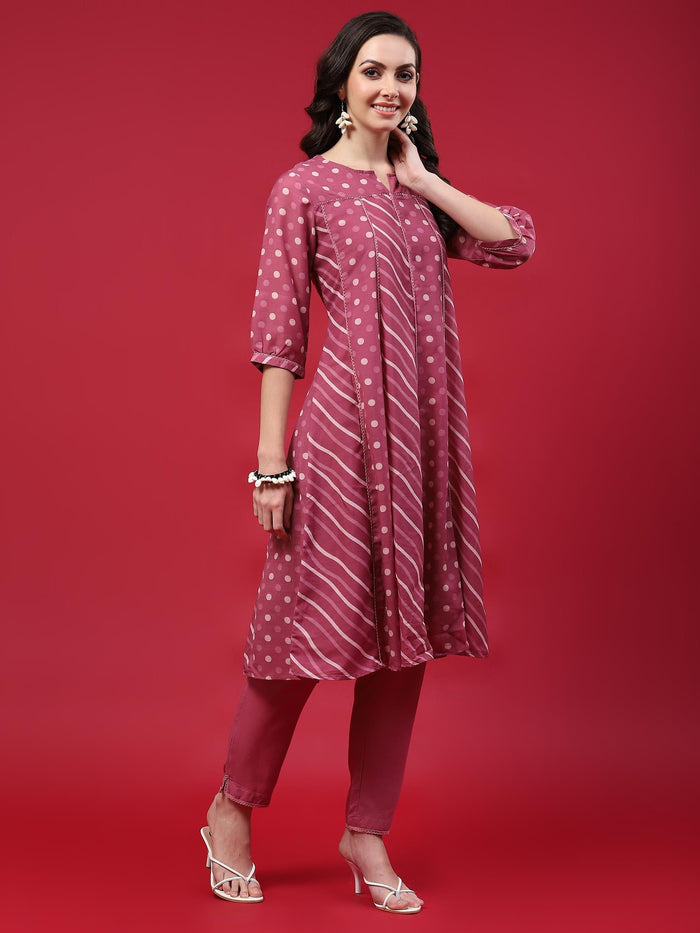 Women Pink Printed Kurta Comfort Pant Dupatta.