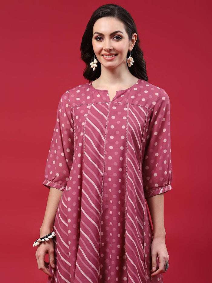 Women Pink Printed Kurta Comfort Pant Dupatta.