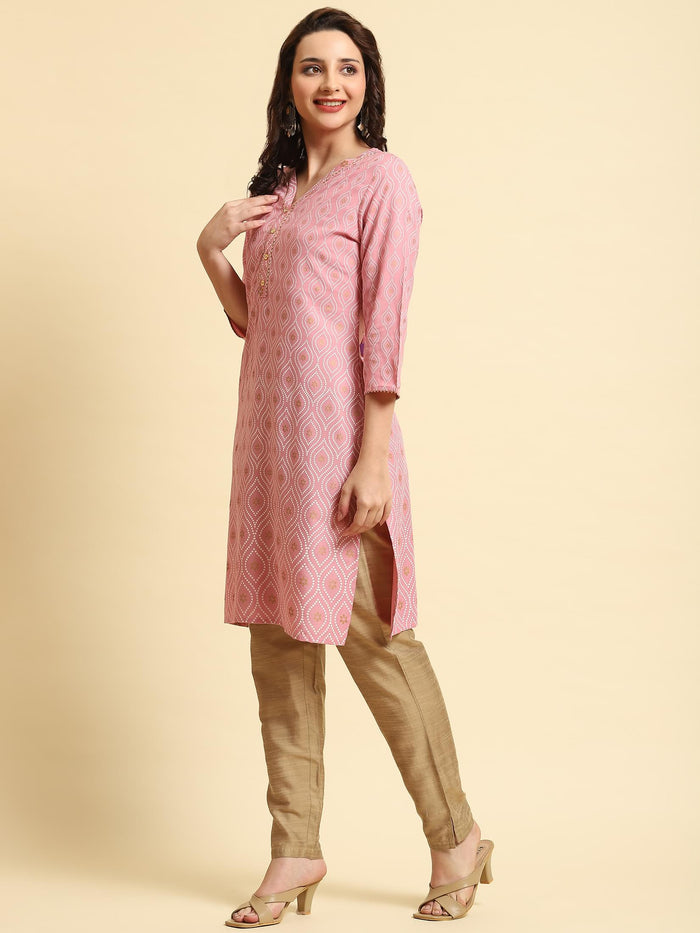 Women Pink Printed Kurta.