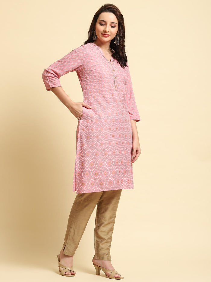 Women Pink Printed Kurta.