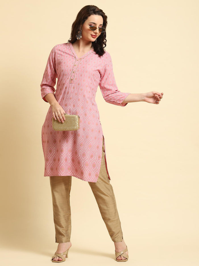 Women Pink Printed Kurta.