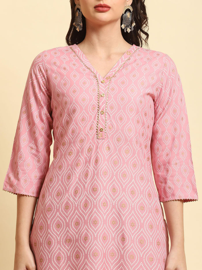 Women Pink Printed Kurta.