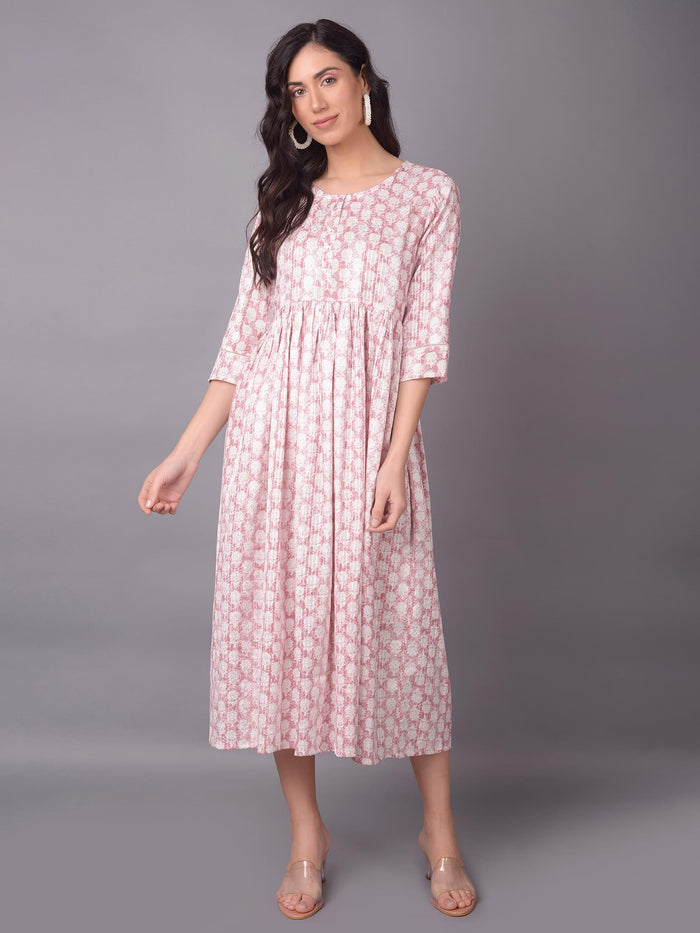 Women Pink Round Neck Dress.