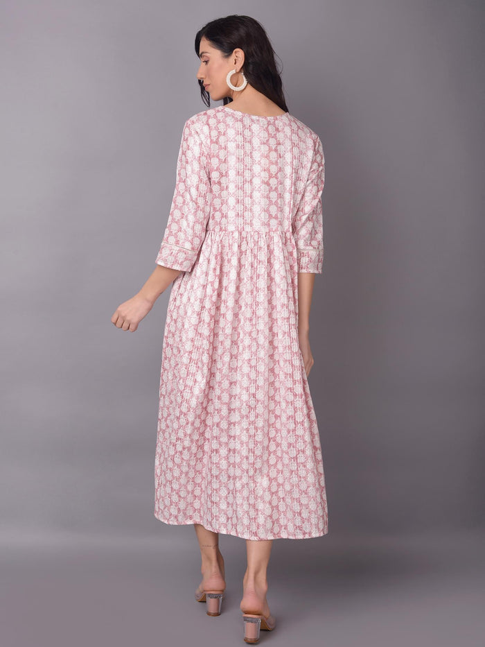 Women Pink Round Neck Dress.