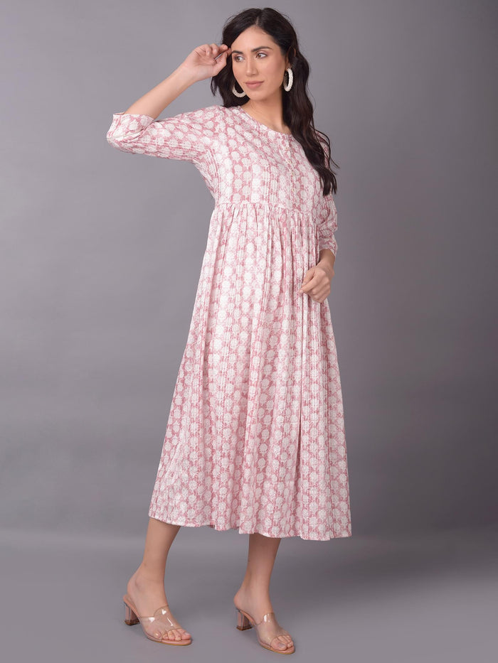 Women Pink Round Neck Dress.