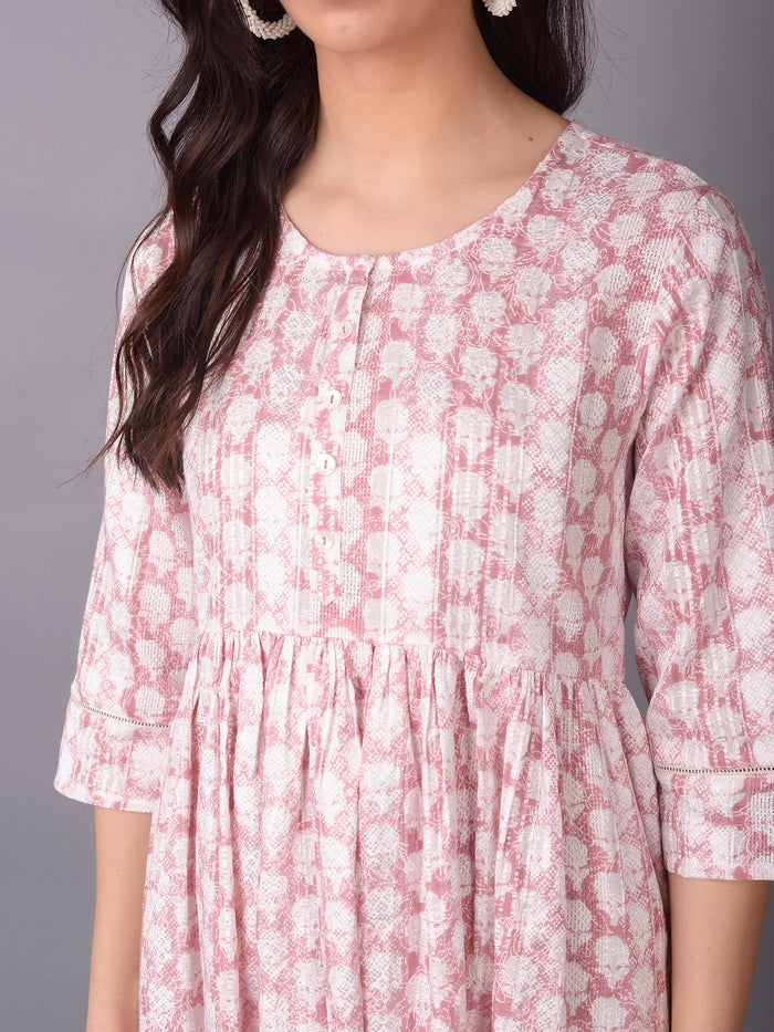 Women Pink Round Neck Dress.