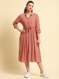 Women Pink Shirt Collar Printed Dress.