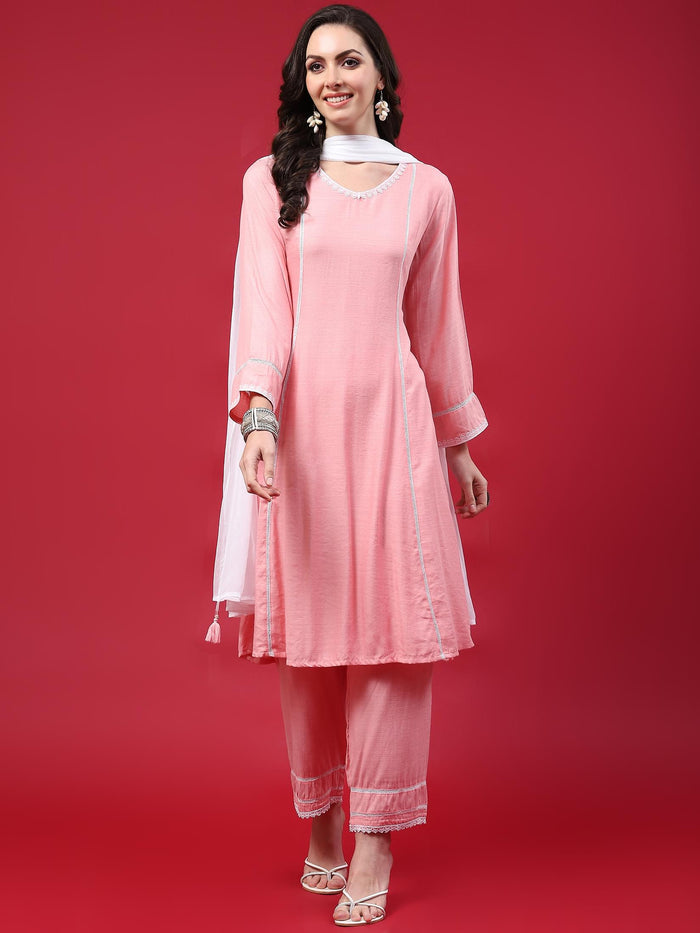 Women Pink Solid Kurta Comfort Pant Dupatta.