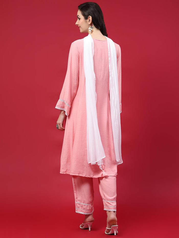 Women Pink Solid Kurta Comfort Pant Dupatta.