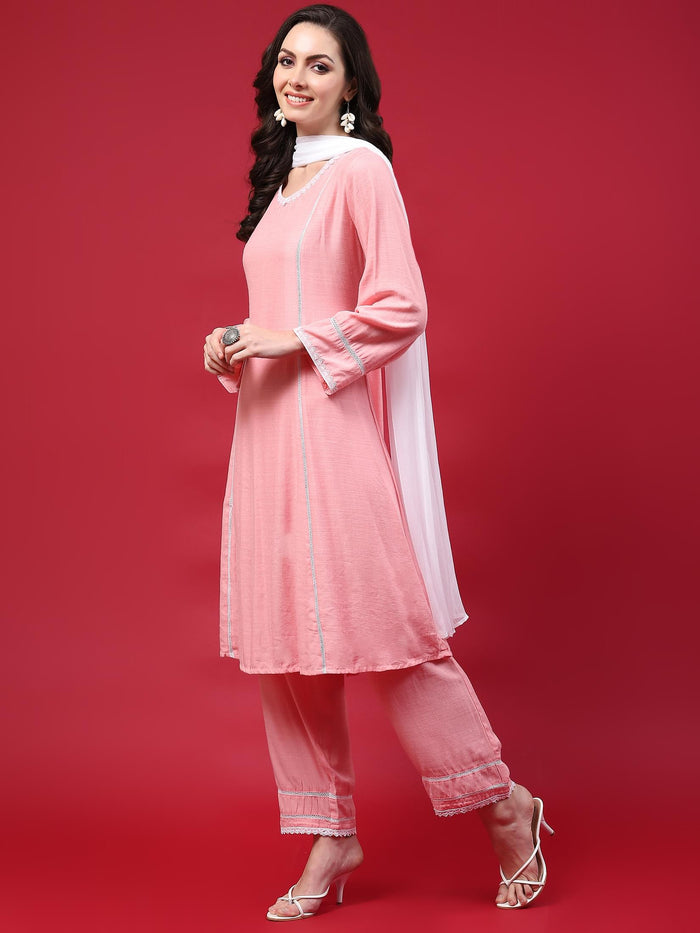 Women Pink Solid Kurta Comfort Pant Dupatta.