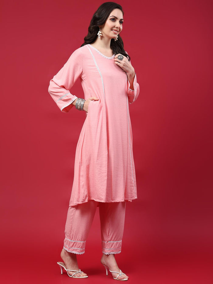 Women Pink Solid Kurta Comfort Pant Dupatta.