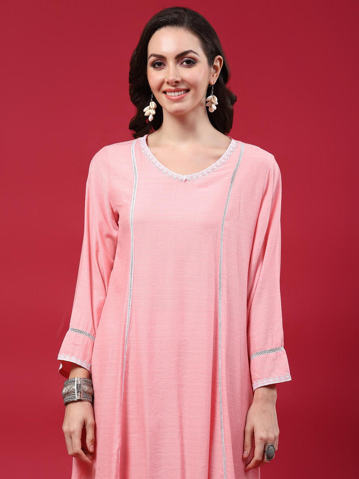 Women Pink Solid Kurta Comfort Pant Dupatta.