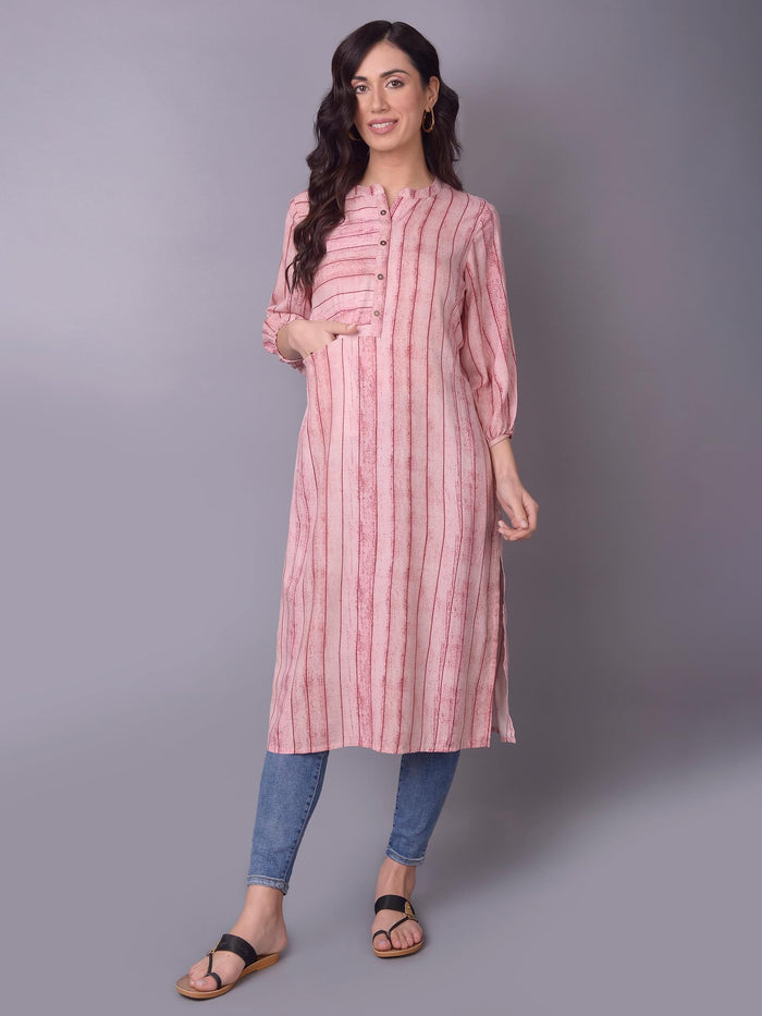 Women Pink Stripe Printed Kurta.