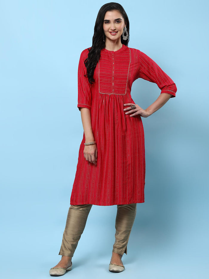 Women Pink Stripe Printed Kurta.