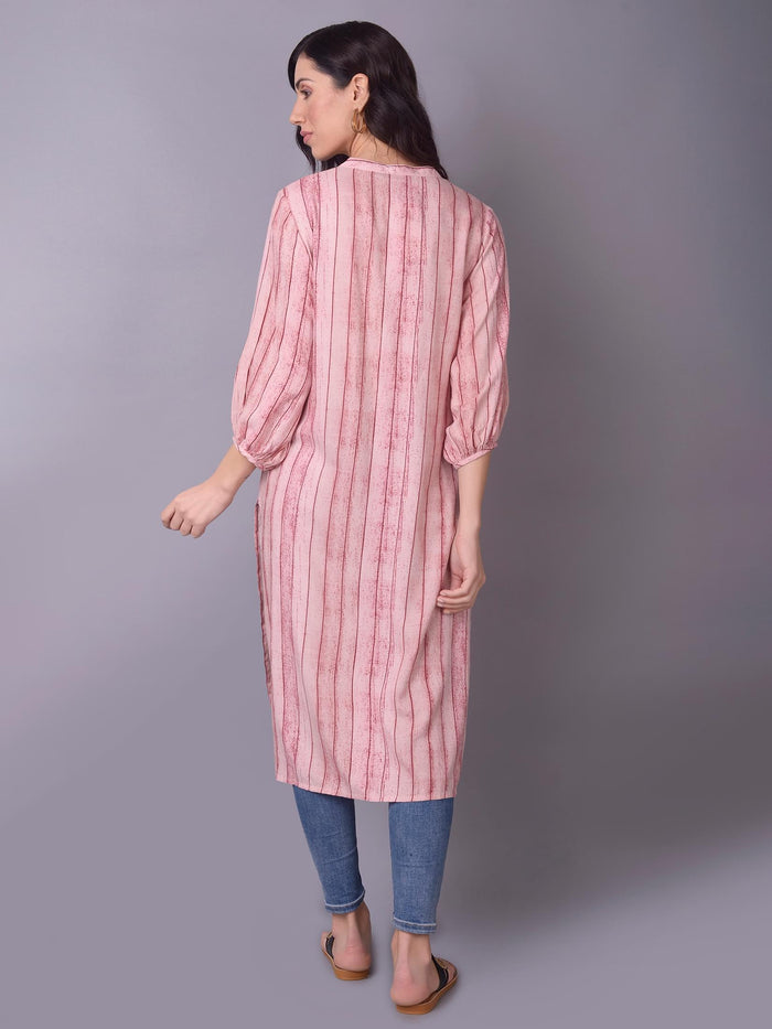 Women Pink Stripe Printed Kurta.