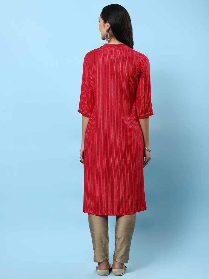 Women Pink Stripe Printed Kurta.
