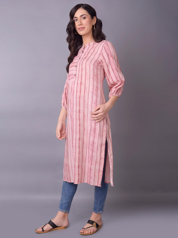 Women Pink Stripe Printed Kurta.