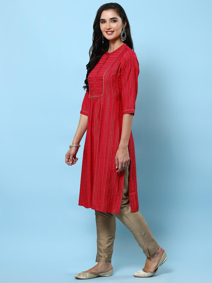 Women Pink Stripe Printed Kurta.