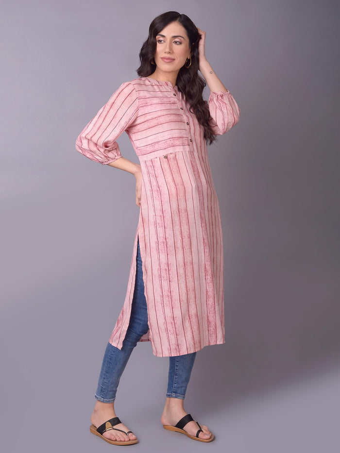 Women Pink Stripe Printed Kurta.