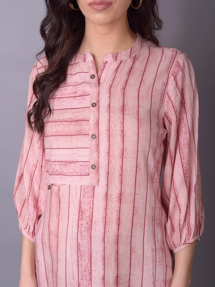 Women Pink Stripe Printed Kurta.