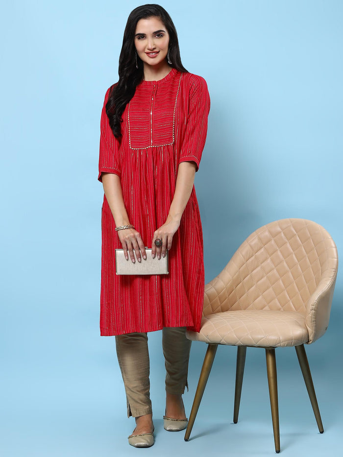 Women Pink Stripe Printed Kurta.