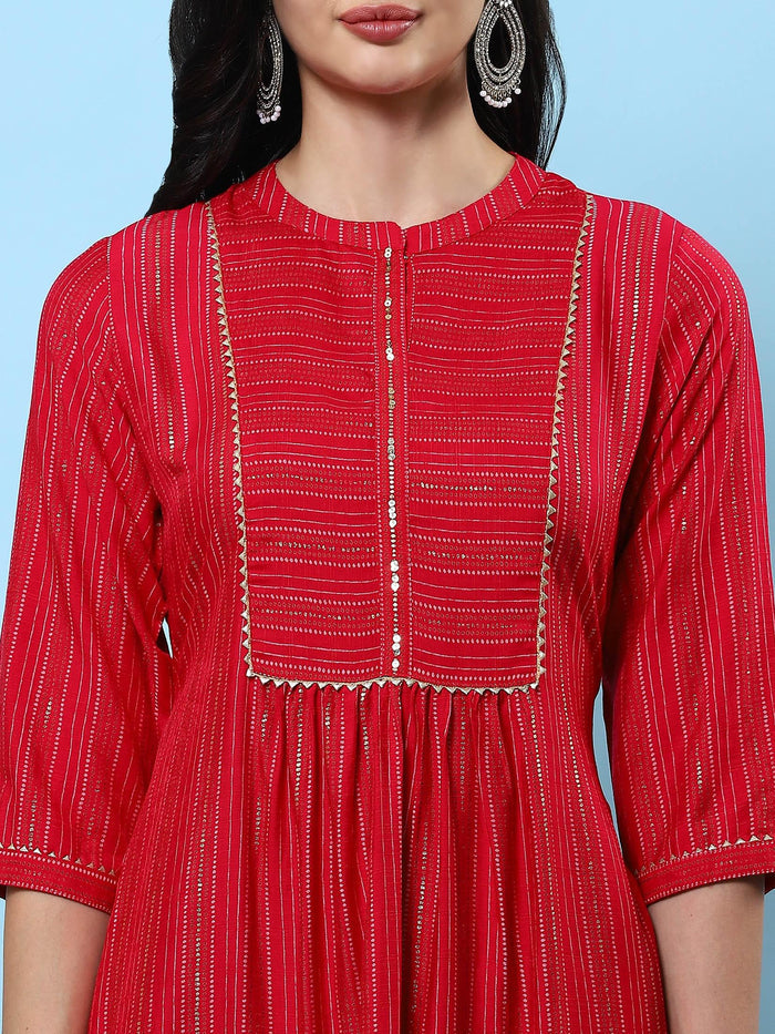 Women Pink Stripe Printed Kurta.