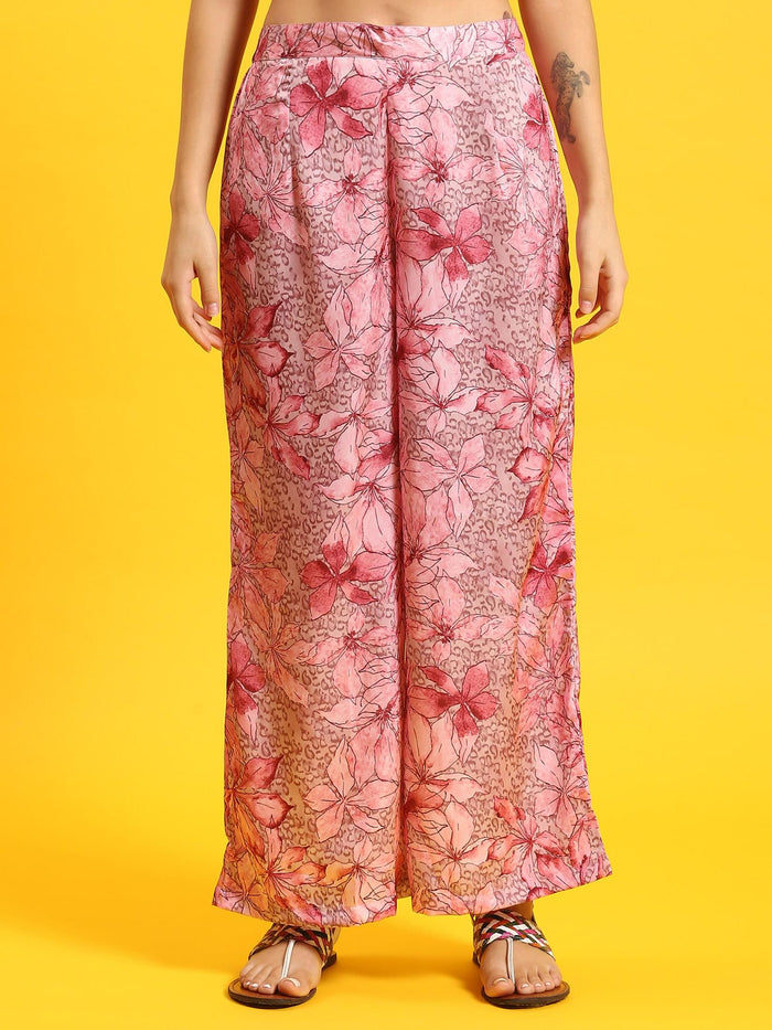 Women Pink Tropical Print Co-Ord Set.