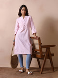 Women Poly Cotton Pink Yarn Dyed Kurta.