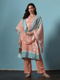 Women Poly Slub Peach Floral Print Kurta Comfort Pant Dupatta.