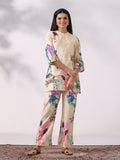 Women Poly Viscose Beige Floral Print Co-Ord Set