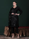 Women Poly Viscose Black Embroidered Kurta Comfort Pant Dupatta.