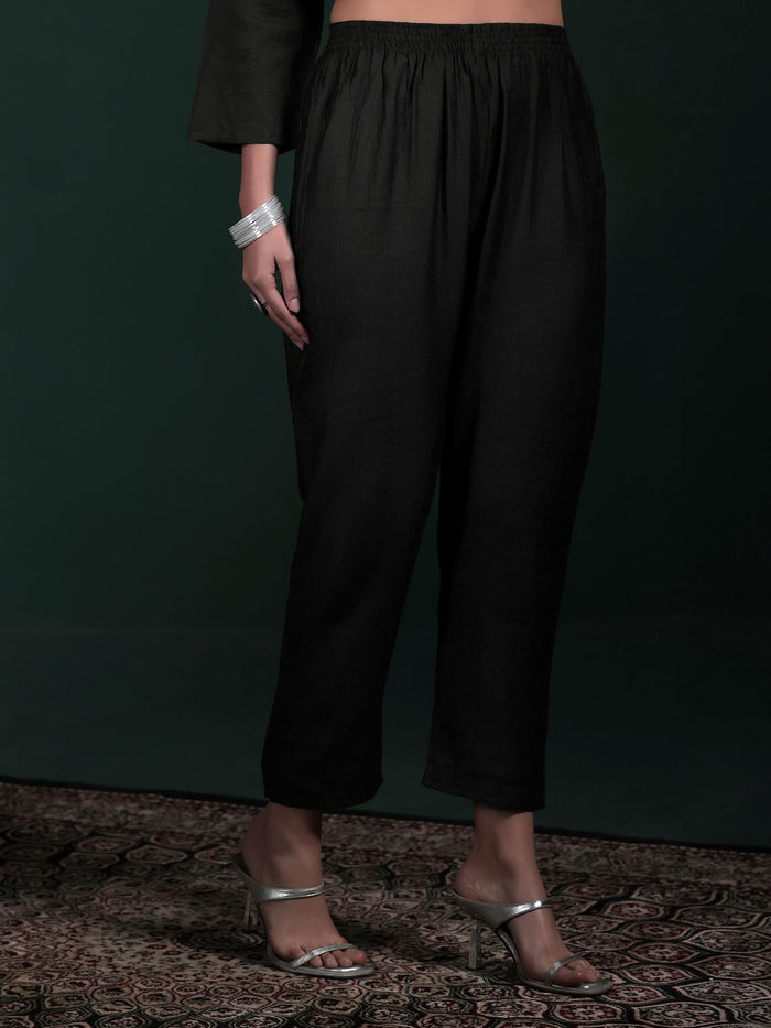 Women Poly Viscose Black Embroidered Kurta Comfort Pant Dupatta.