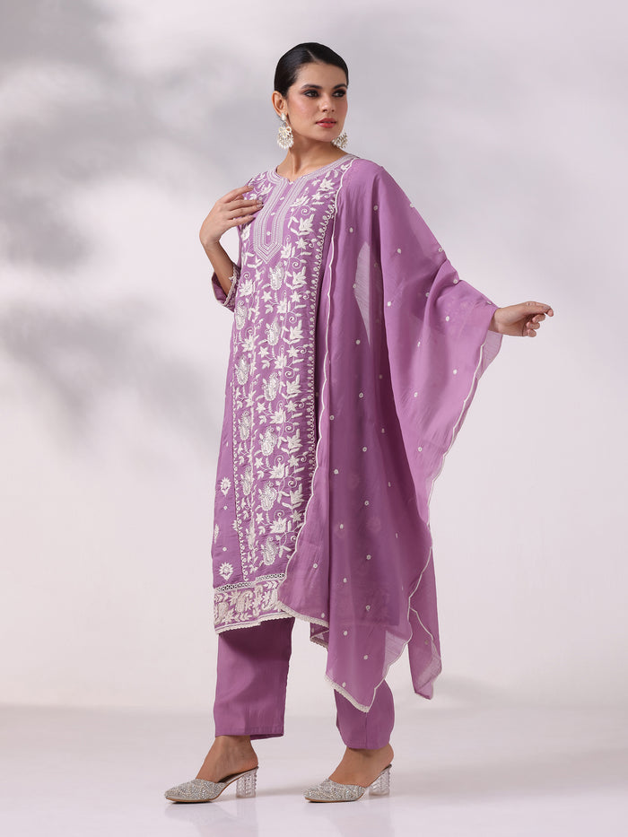 Women Poly Viscose Blue Embroidered Kurta Comfort Pant Dupatta