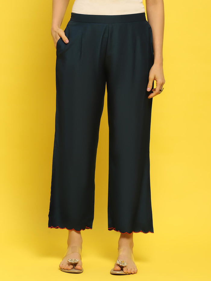 Women Poly Viscose Blue Embroidered Kurta Comfort Pant Dupatta.