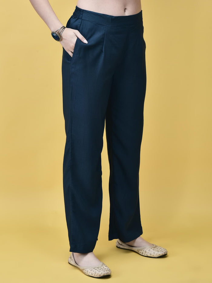 Women Poly Viscose Blue Embroidered Kurta Comfort Pant Dupatta.