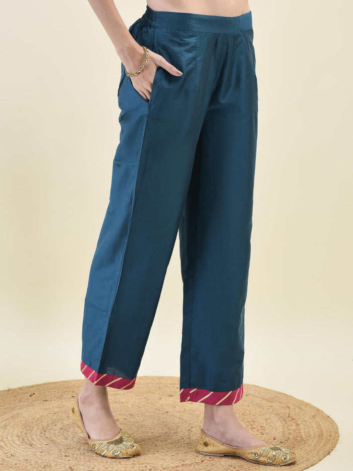 Women Poly Viscose Blue Embroidered Kurta Comfort Pant Dupatta.