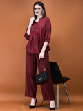 Women Poly Viscose Coral Solid Co-Ord Set.