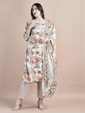 Women Poly Viscose Cream Floral Print Kurta Comfort Pant Dupatta.