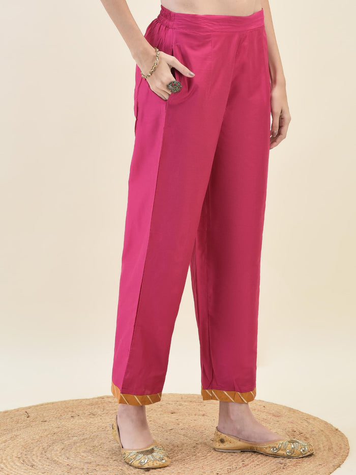 Women Poly Viscose Fuchsia Embroidered Kurta Comfort Pant Dupatta.
